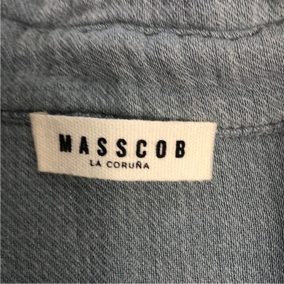 Masscob Blue Textured Cotton Blend Button Down Shirt Raw Hem Sz L - Picture 7 of 15